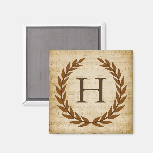 Laurel Wreath Sheet Music Monogram Initiaal H Magneet (Voorkant / Achterkant)