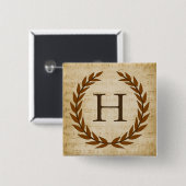 Laurel Wreath Sheet Music Monogram Initiaal H Vierkante Button 5,1 Cm (Voorkant /achterkant)