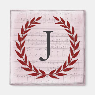 Laurel Wreath Sheet Music Monogram Initiaal J Magneet