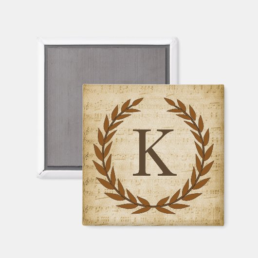 Laurel Wreath Sheet Music Monogram Initiaal K Magneet (Voorkant / Achterkant)