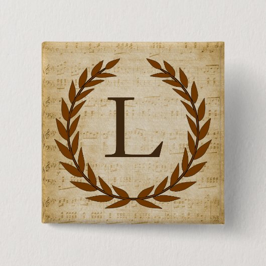 Laurel Wreath Sheet Music Monogram Initiaal L Vierkante Button 5,1 Cm (Voorkant)