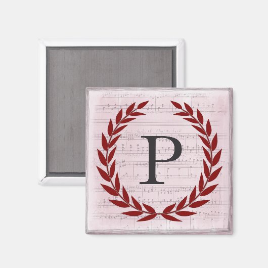 Laurel Wreath Sheet Music Monogram Initiaal P Magneet (Voorkant / Achterkant)
