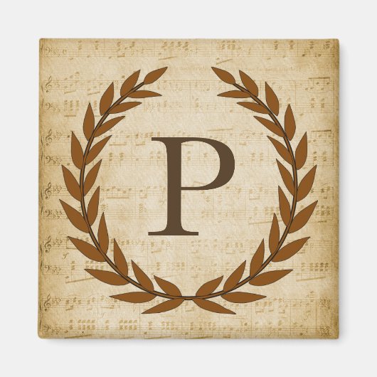 Laurel Wreath Sheet Music Monogram Initiaal P Magneet (Voorkant)