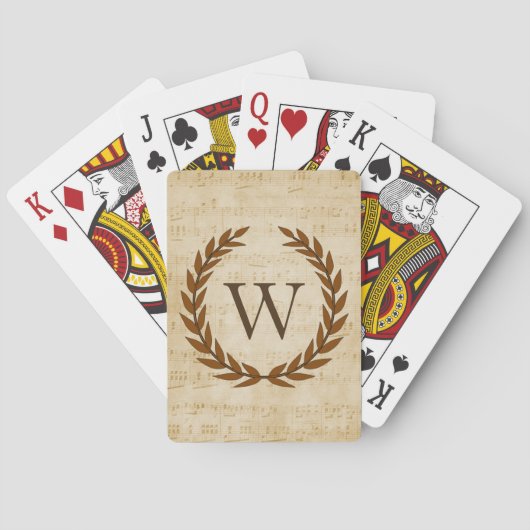 Laurel Wreath Sheet Music Monogram Initiaal W Pokerkaarten (Achterkant)