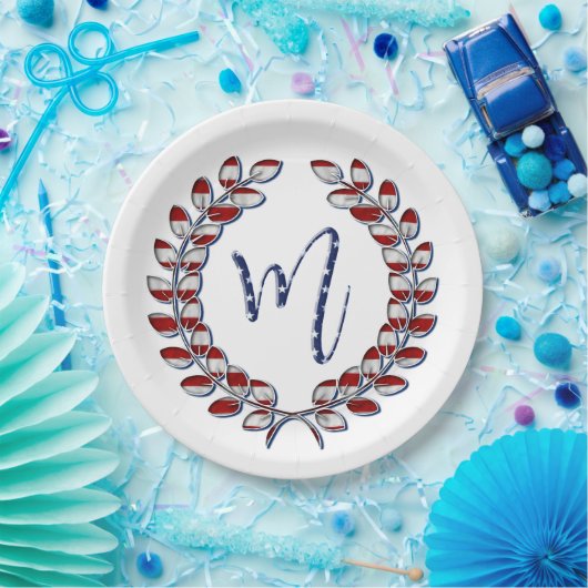 Laurel Wreath Stars en Stripes Monogram M Papieren Bordje (Feest)