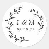 Laurel Wreath Wedding Monogram Ronde Sticker (Voorkant)