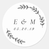 Laurel Wreath Wedding Monogram Ronde Sticker (Voorkant)
