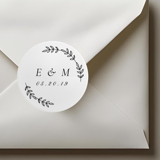 Laurel Wreath Wedding Monogram Ronde Sticker