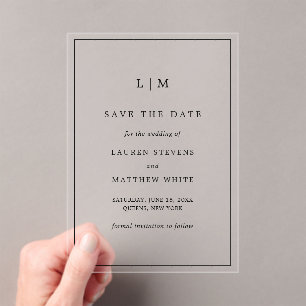 Lauren Black White Elegant Wedding Save the Date Acryl Uitnodigingen