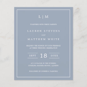 Lauren Dusty Blue Budget bruiloft uitnodiging