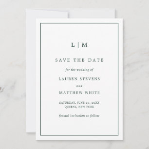 Lauren Forest Groen Monogram Elegante Bruiloft Save The Date
