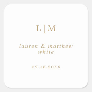 Lauren Gold Monogram Elegante bruiloft Vierkante Sticker