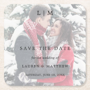 Lauren Photo Elegant Wedding Save the Date Vierkante Kartonnen Onderzetter