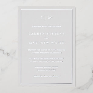 Lauren Zilver Monogram Elegant Bruiloft Folie Uitnodiging
