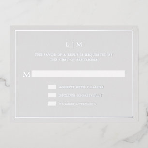 Lauren Zilver Monogram Elegant Bruiloft Folie Uitnodiging Briefkaart