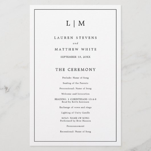 Lauren Zwart-wit Monogram Elegante bruiloft Flyer (Voorkant)