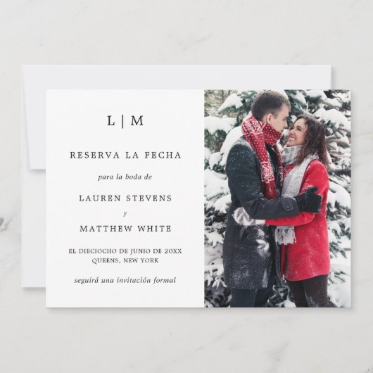 Lauren Zwart-wit Monogram Elegante bruiloft Save The Date (Voorkant)