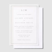 Lauren Zwart-wit Monogram Elegante bruiloft Vellum Uitnodigingen (Offset)