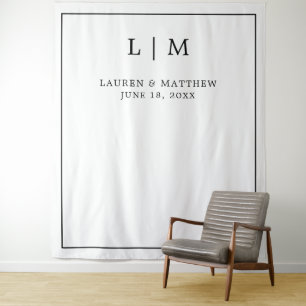 Lauren Zwart-wit Monogram Elegante bruiloft Wandkleed