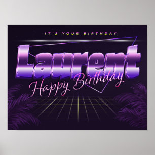 Laurent Nom Vorname lila retro Poster Geburtstag