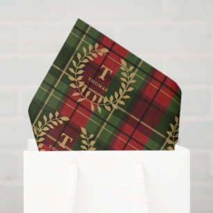 Laurier Monogram op Rode en Groene Kerst Plaid Tissuepapier
