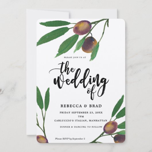 laurier toscan d'olive faire-part de mariage moder (Devant)