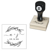 Laurierblad Koppels Monogram Save The Date Rubberstempel (Gestempeld)