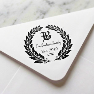 Laurierkrans Familie Monogram Zelfinktende Stempel