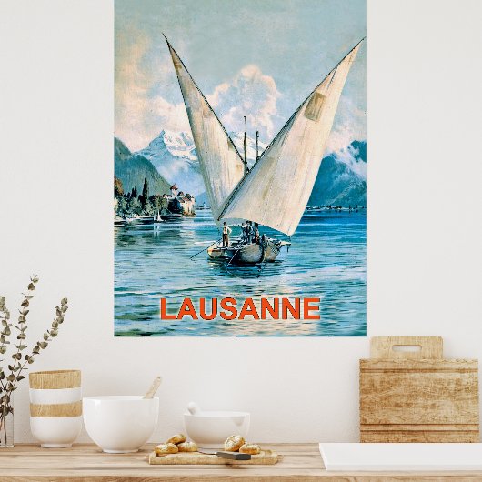 Lausanne, het meer van Genève, Zwitserland, oud re Poster (Keuken)