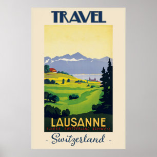 Lausanne Zwitserland Vintage Travel Poster