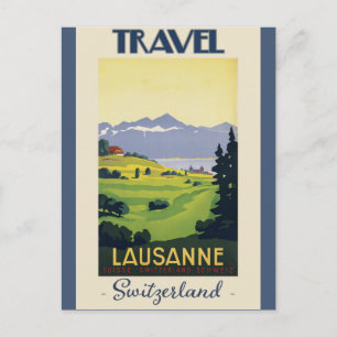 Lausanne Zwitserland Vintage Travel Poster Briefkaart