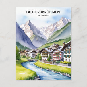 Lauterbrunnen Zwitserland vintage Travel Art Briefkaart