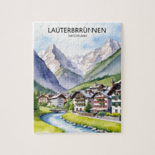 Lauterbrunnen Zwitserland vintage Travel Art Legpuzzel