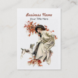 L'automne laisse la Carte de visite dame et chien