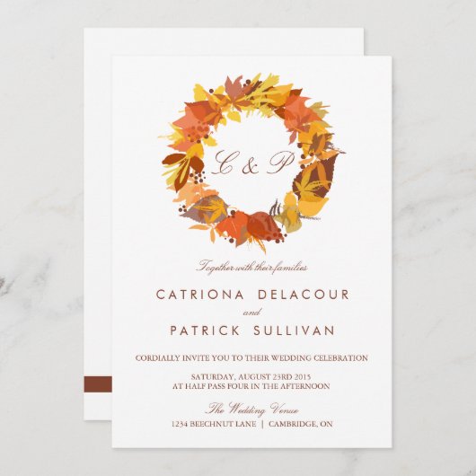 L'AUTOMNE LAISSE UNE INVITATION MARIAGE DE AUTOMNE (Devant / Derrière)