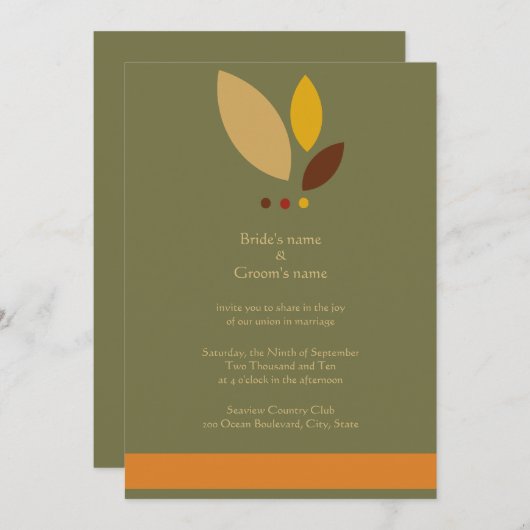 L'automne moderne laisse le faire-part de mariage (Devant / Derrière)