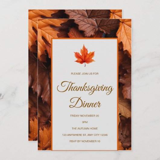 L'automne part Thanksgiving Dîner Invitation (Devant / Derrière)