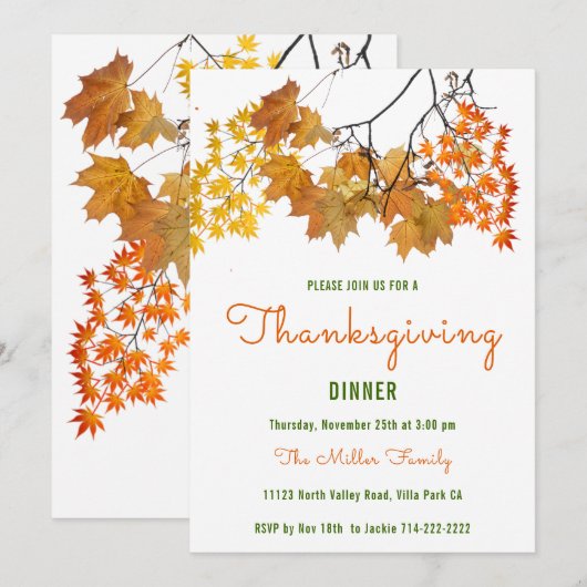 L'automne part Thanksgiving Dîner Invitation (Devant / Derrière)