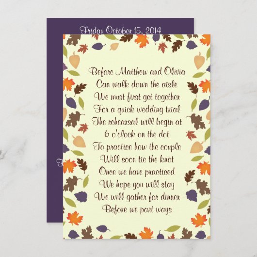 L'automne quitte le dîner de répétition Invitation (Devant / Derrière)