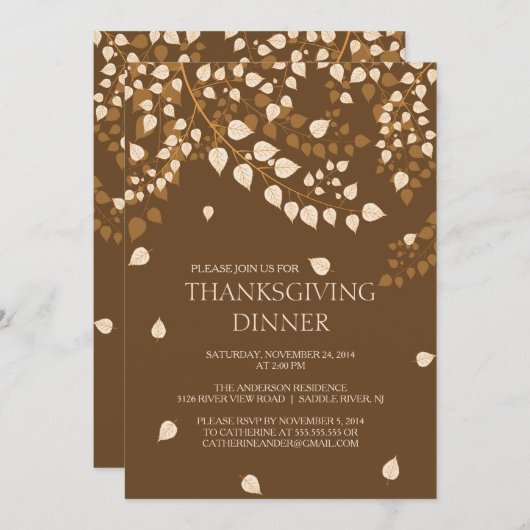 L'automne quitte Thanksgiving Dîner Invitation (Devant / Derrière)
