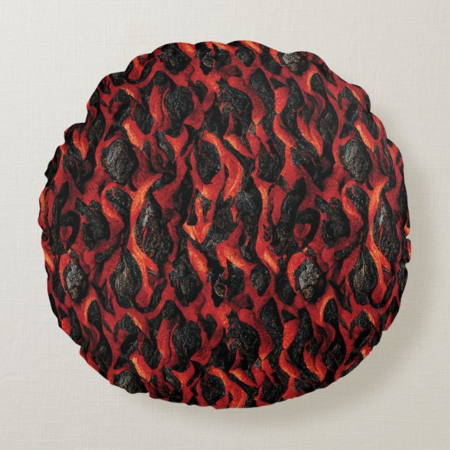Lava en vulkanische Rocks | Volcano Magma-patroon Rond Kussen (Voorkant)
