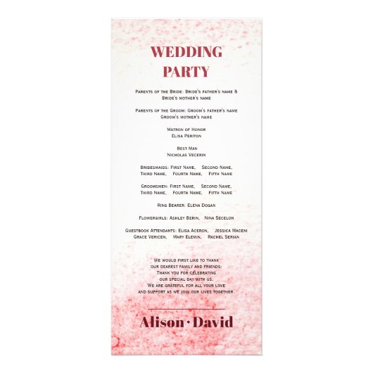 Lavage d'aquarelle et branche programme de mariage (Dos)