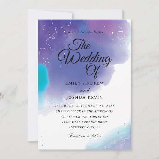 lavage de couleur | invitations turquoises et viol (Devant)