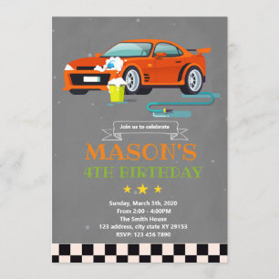 Lavage de voiture thème anniversaire invitation