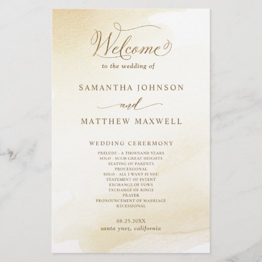 Lavage Jaune Doré, Programme de Mariage Calligraph (Devant)