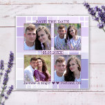 Lavande À damiers photo Enregistrer le Magnet de d<br><div class="desc">Enregistrez l'aimant Date avec vos propres 4 photos encadrées par un arrière - plan couleur lilas et lavande à damiers.</div>