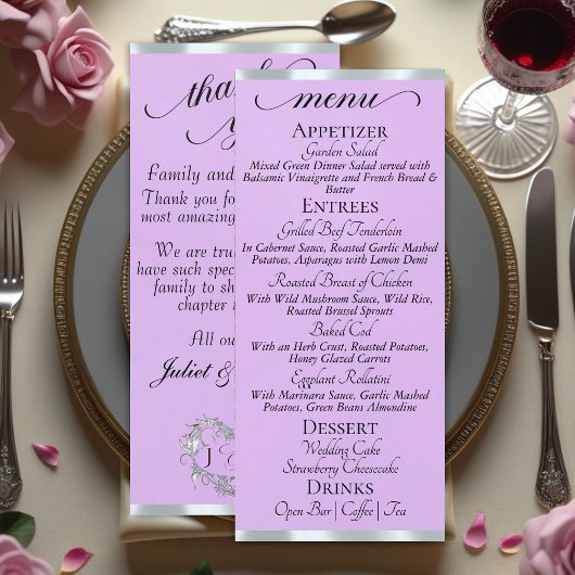 Lavande/Argent - Menu Monogramme & Merci