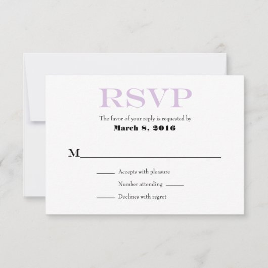 Lavande Blanc Plaine Simple Mariage Cartes RSVP (Devant)