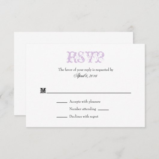 Lavande Blanc Plaine Simple Mariage Cartes RSVP (Devant / Derrière)