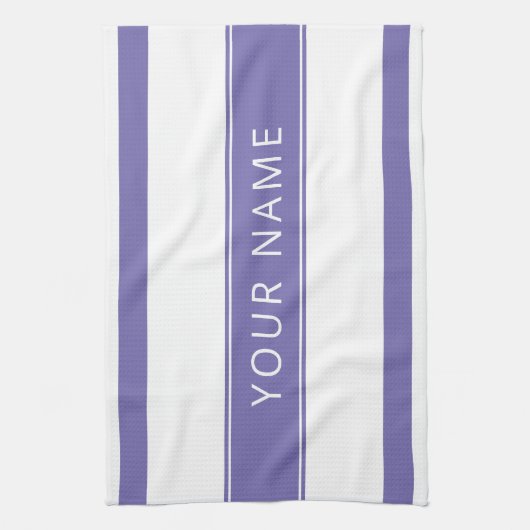 Lavande Bleu Grilles Votre Nom Cuisine Serviettes (Vertical)
